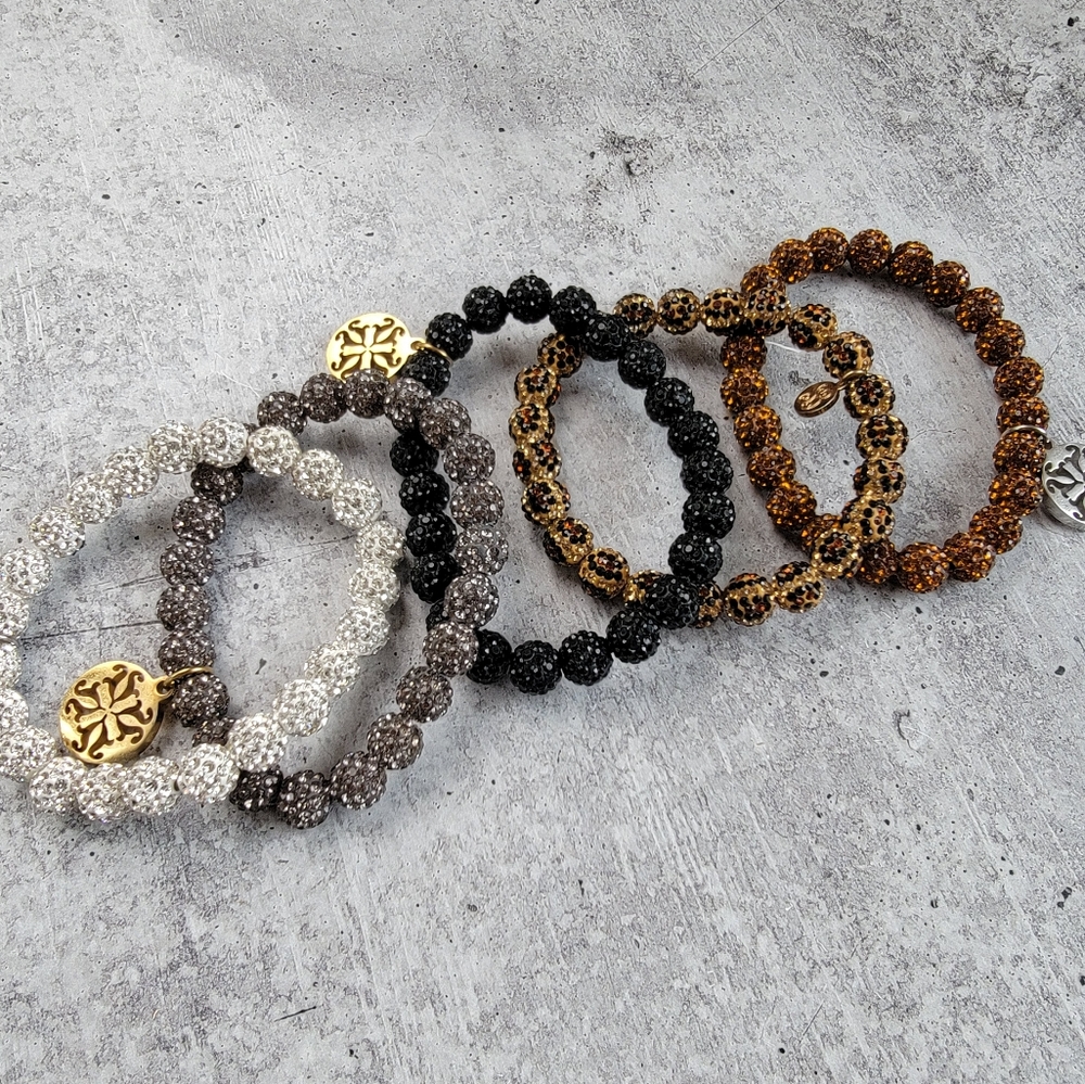 Neutral Super Sparkly Beaded Bracelet Lot